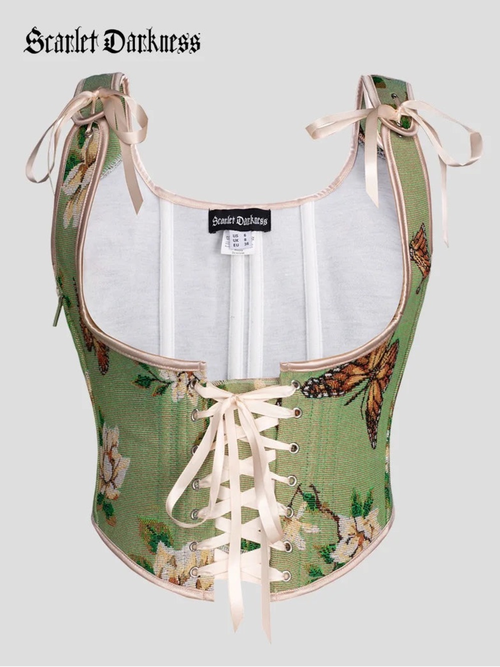Scarlet Darkness Green Flower Under Bust Bustier Corset with 11 Bones
